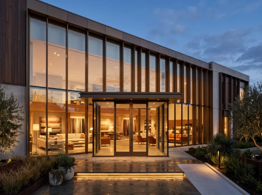 George Group showroom entrance at dusk